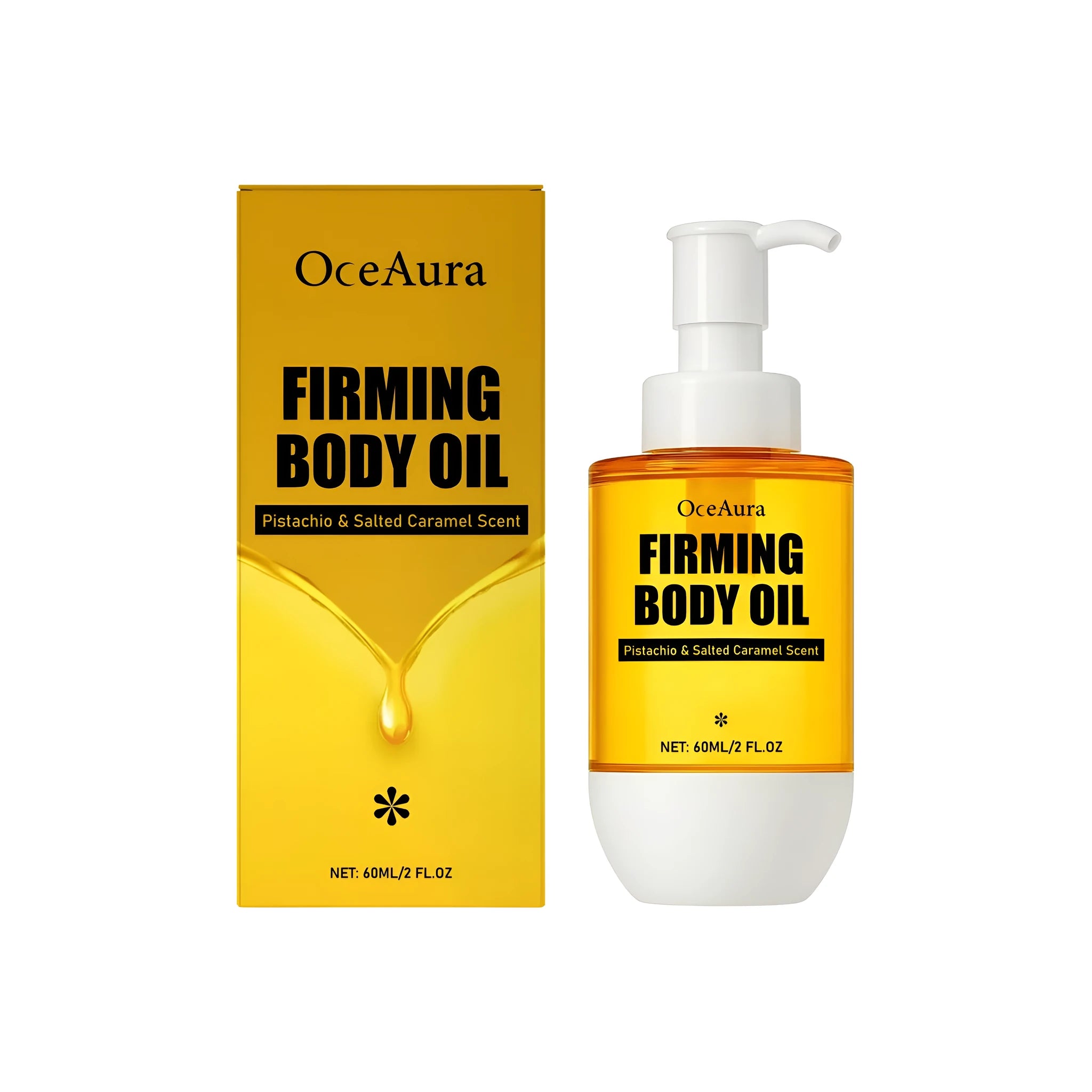 60ml bottle of caramel-coloured tightening and wrinkle resistant body oil.