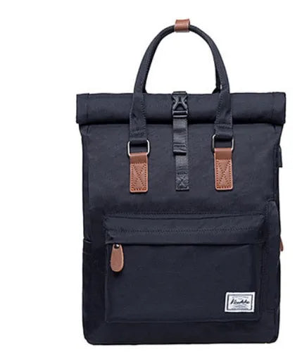 Casual polyester backpack with laptop compartment in black, dark grey, or green colours