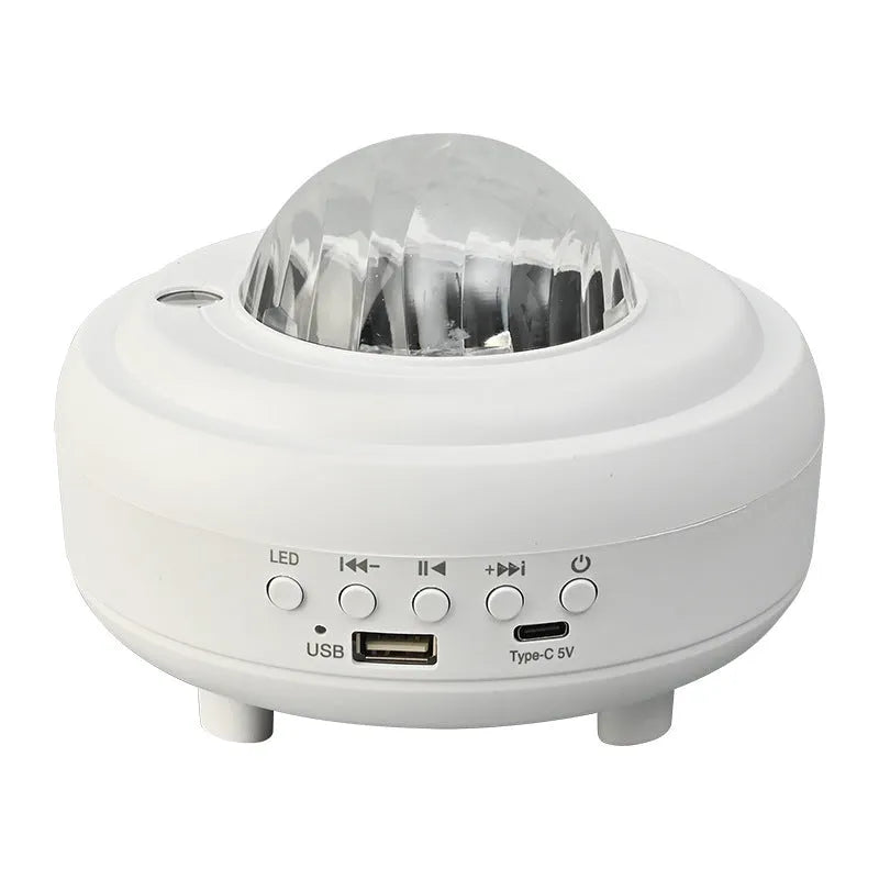 Galaxy star projector night light showing starry sky projection with Bluetooth speaker