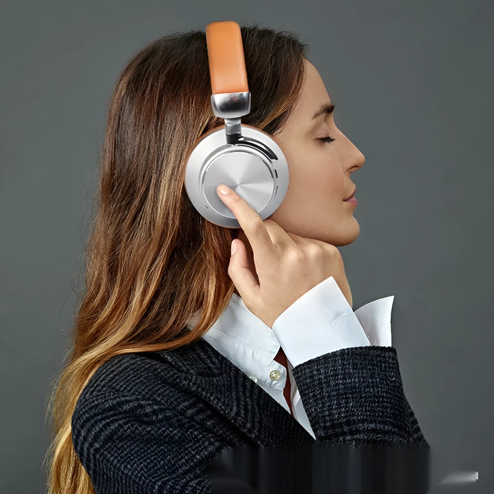 Wireless Bluetooth headset in black with over-ear head-mounted design and fashion simple style