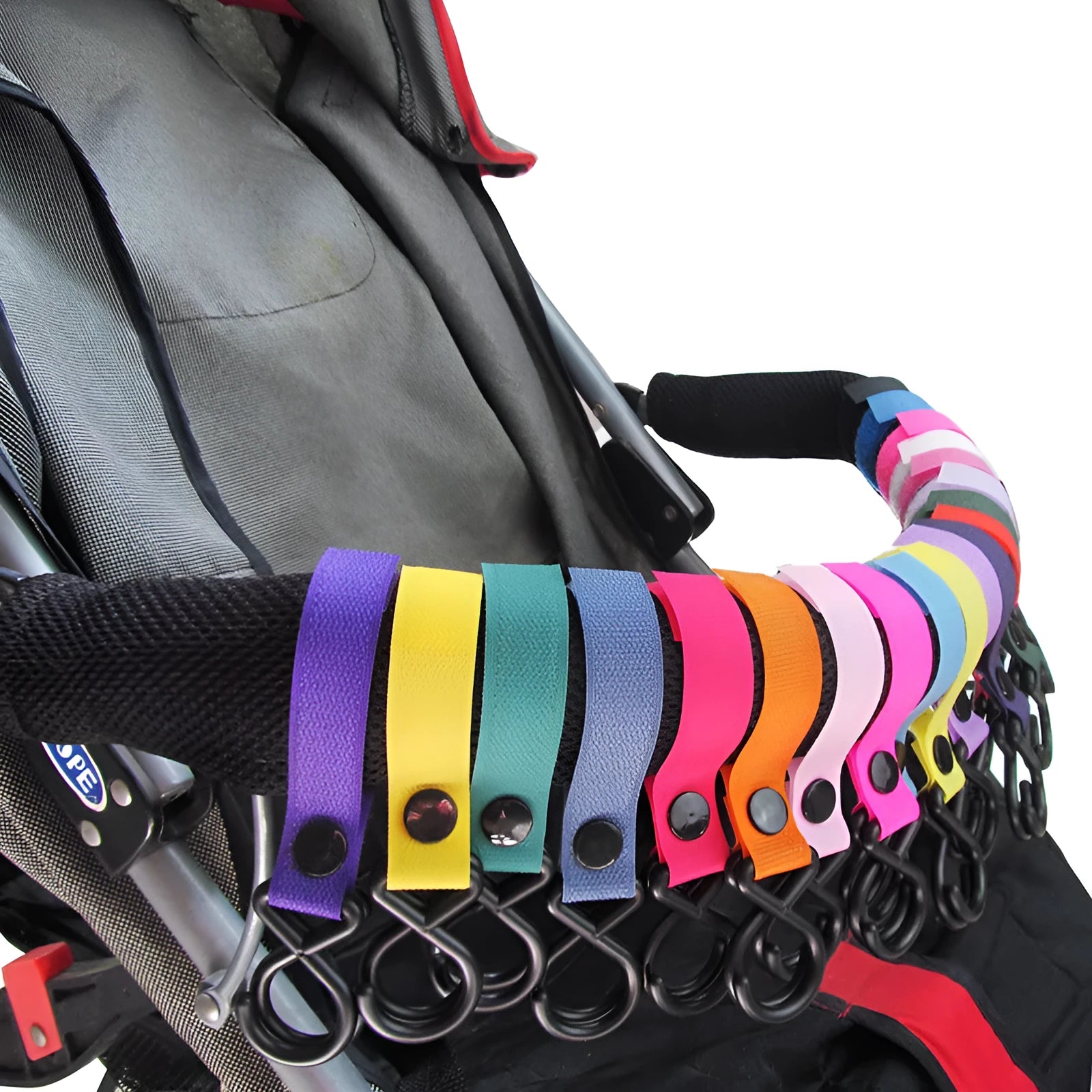 Nylon luggage hook in one of 18 available colours, including black, red, blue, and green variants