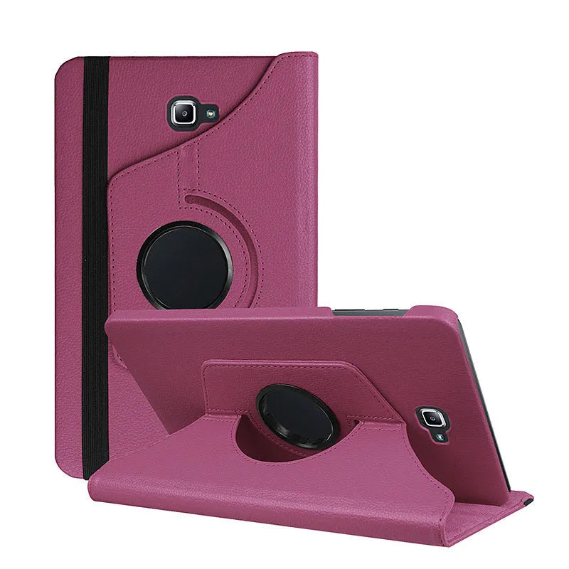 Rotating leather case for T-series tablet showing multiple viewing angles and colour options