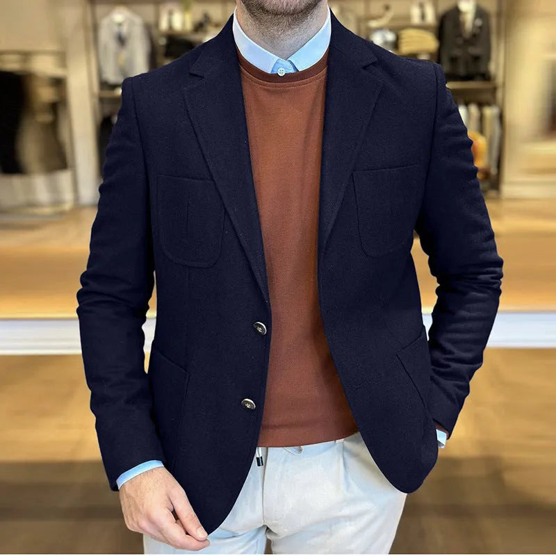 Men's loose fit cotton casual jacket in army green colour, retro tailored style