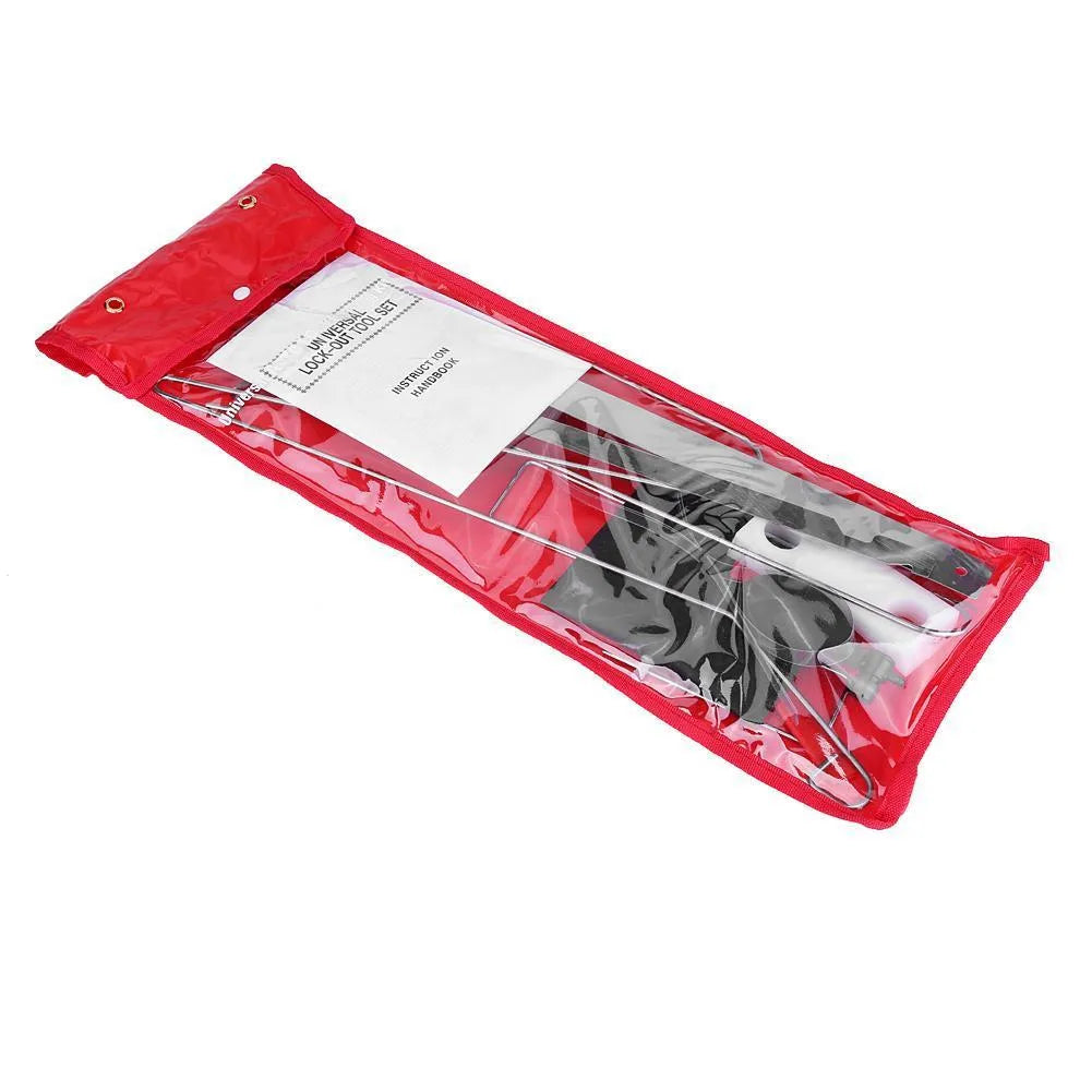 9-piece automotive maintenance tool kit with air pump wedge, plastic wedges, hooks and crowbars