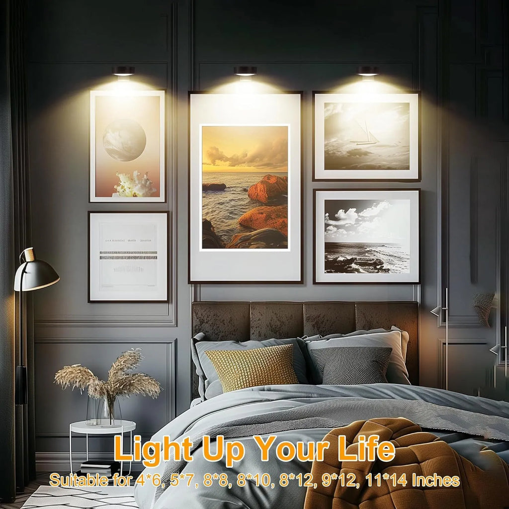 Wireless LED painting lamp with a magnetic mounting belt and remote control in black finish.