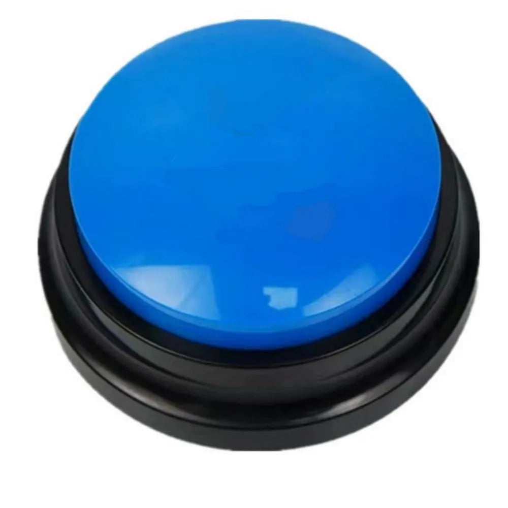 Voice recording pet training button in blue, green, orange, purple, or red with record and playback buttons
