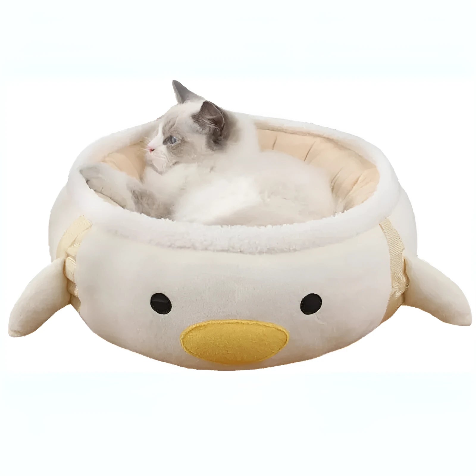 Green chick-shaped cat bed that can be used flat or hung as a hammock for small pets.