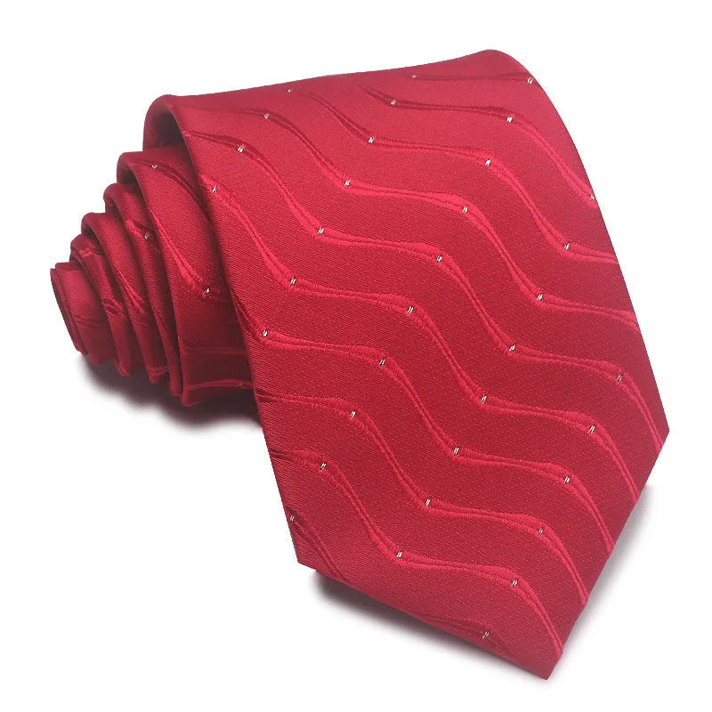 8cm wide red black and blue striped polyester jacquard business tie for men