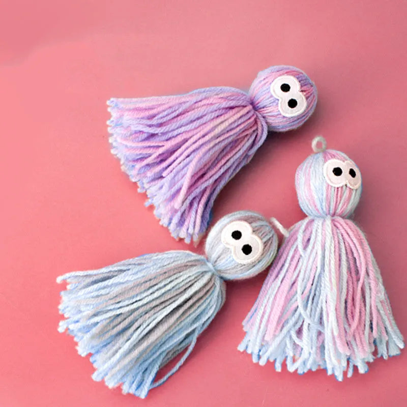 Hanging cat toy with wool ball and teaser stick in multiple colour options