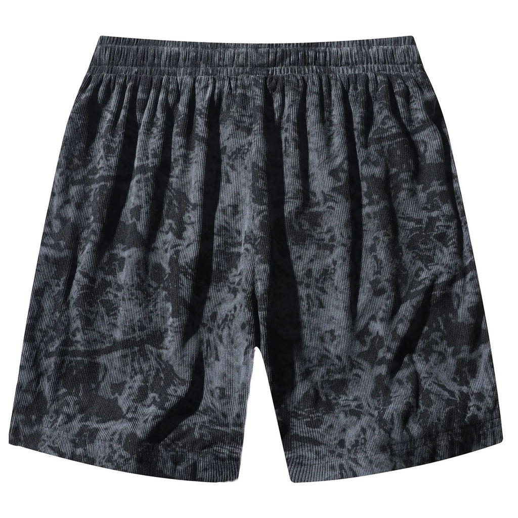 Men's camouflage pattern corduroy athletic shorts in straight cut design with micro elasticity