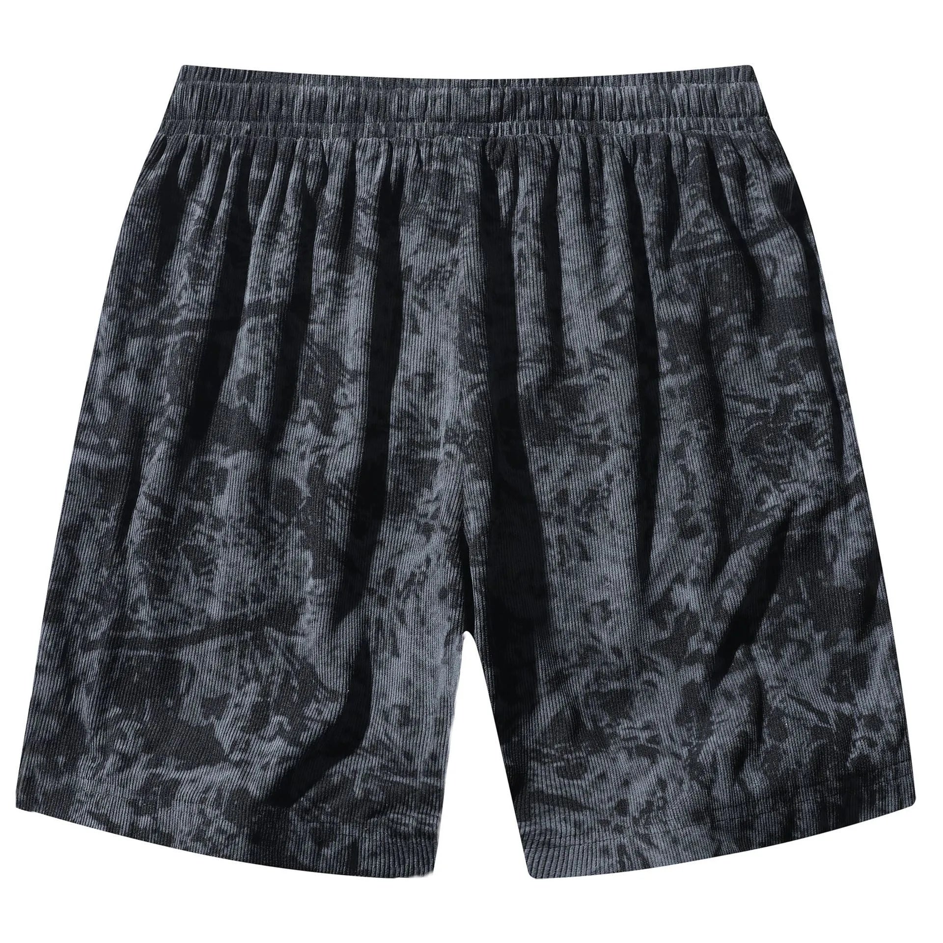 Men's camouflage pattern corduroy athletic shorts in straight cut design with micro elasticity