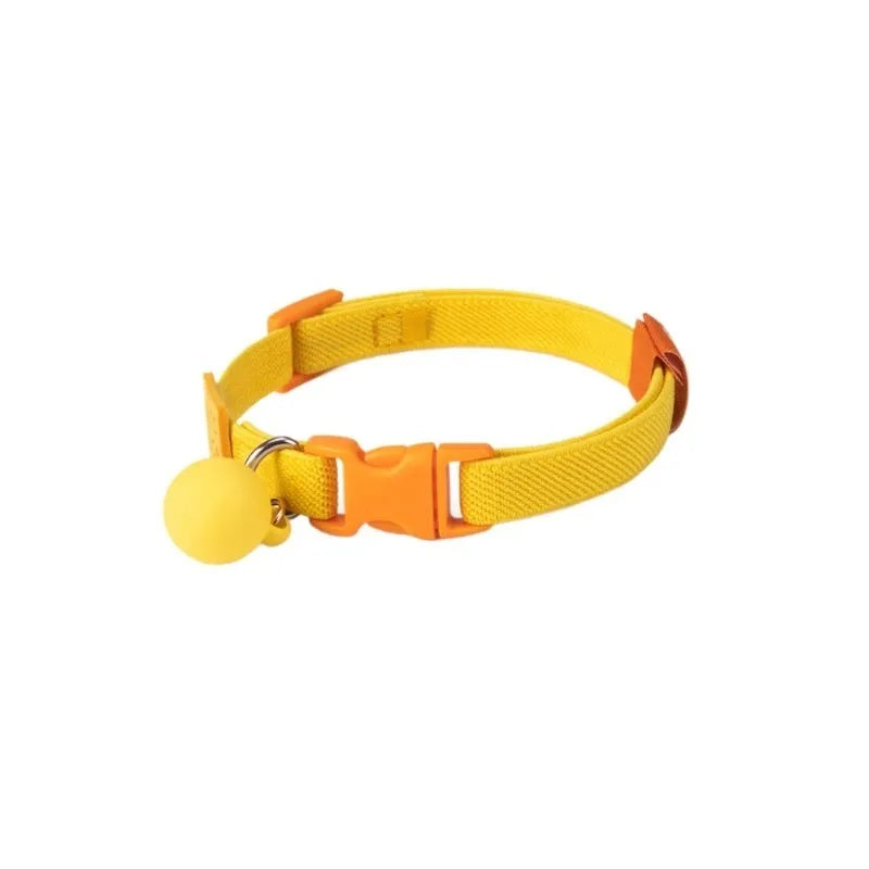 Solid colour elastic polyester dog collar for small breeds, shown in various colours on a white background.