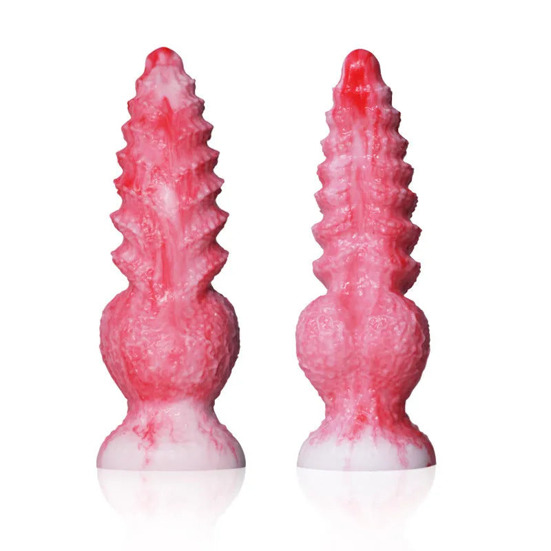 Pink platinum silicone penis-shaped masturbation toy for women, shown with Berserker S and M size options.