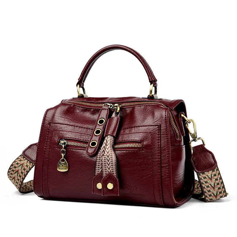 Soft PU women's crossbody bag in horizontal square design with sandwich pocket
