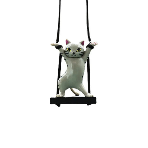 Cartoon-style resin cat pendant on adjustable rope for car interior decoration
