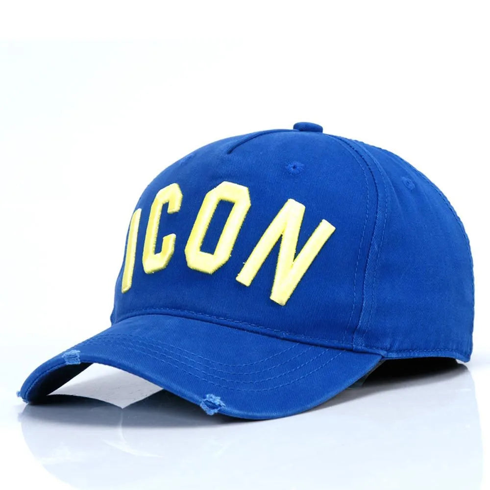 Cotton baseball cap with embroidered letters, dome top, available in black blue red colours