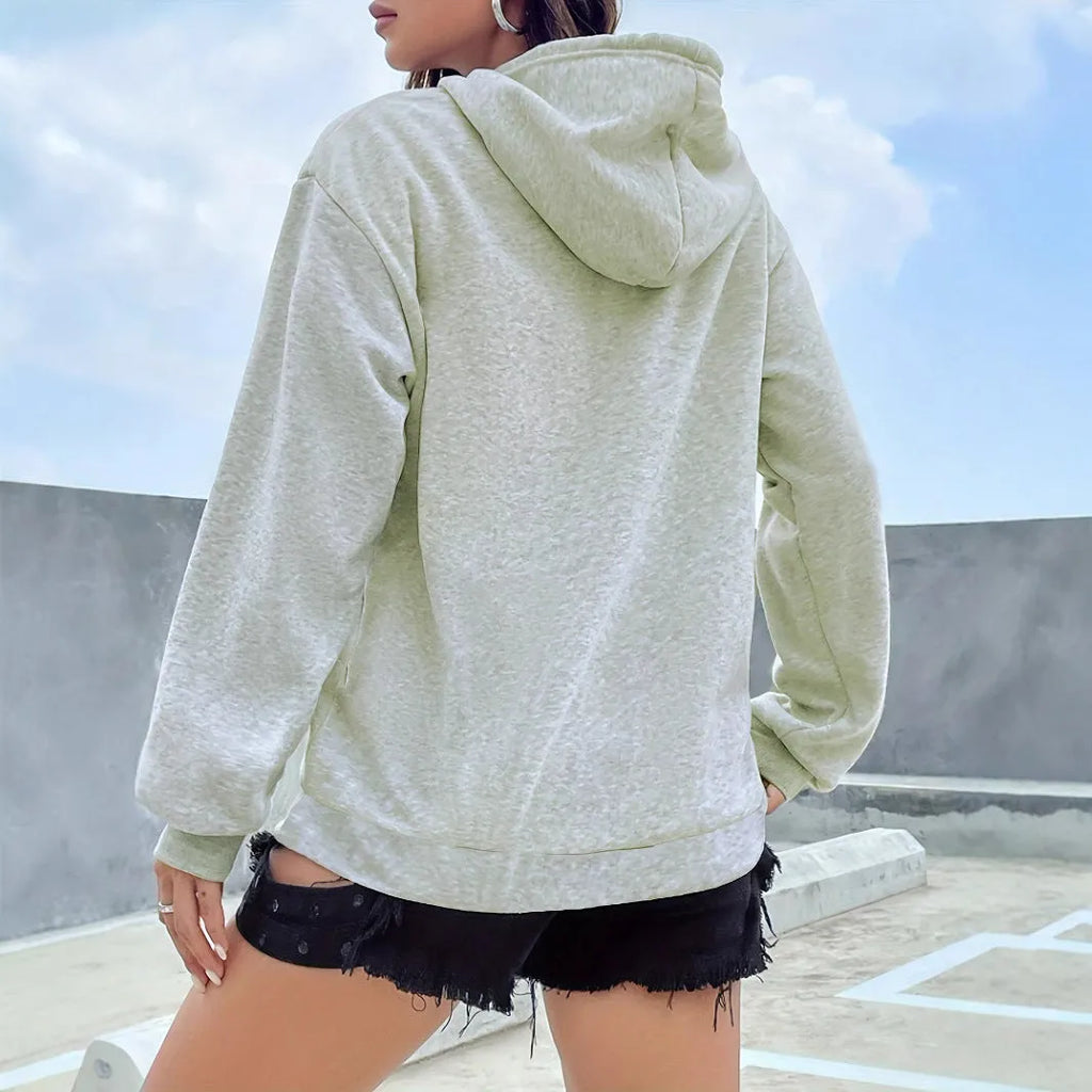 Casual loose fit pullover hoodie in light gray with printed pattern, kangaroo pocket, and hood for men youth polyester fibre