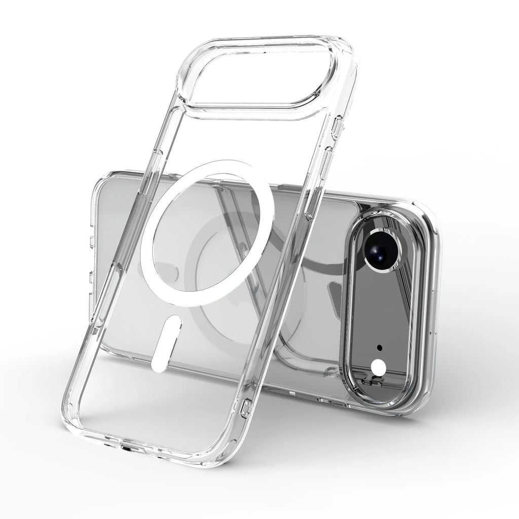 Clear transparent magnetic iPhone 17 AIR case showing TPU composite construction.