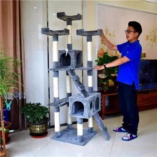 Large cat tree wooden climbing frame with sisal column and dark grey platform 50x50x170cm