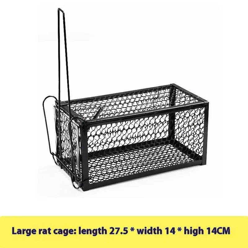 Automatic mouse cage trap showing metal and plastic construction options in small, medium, large sizes
