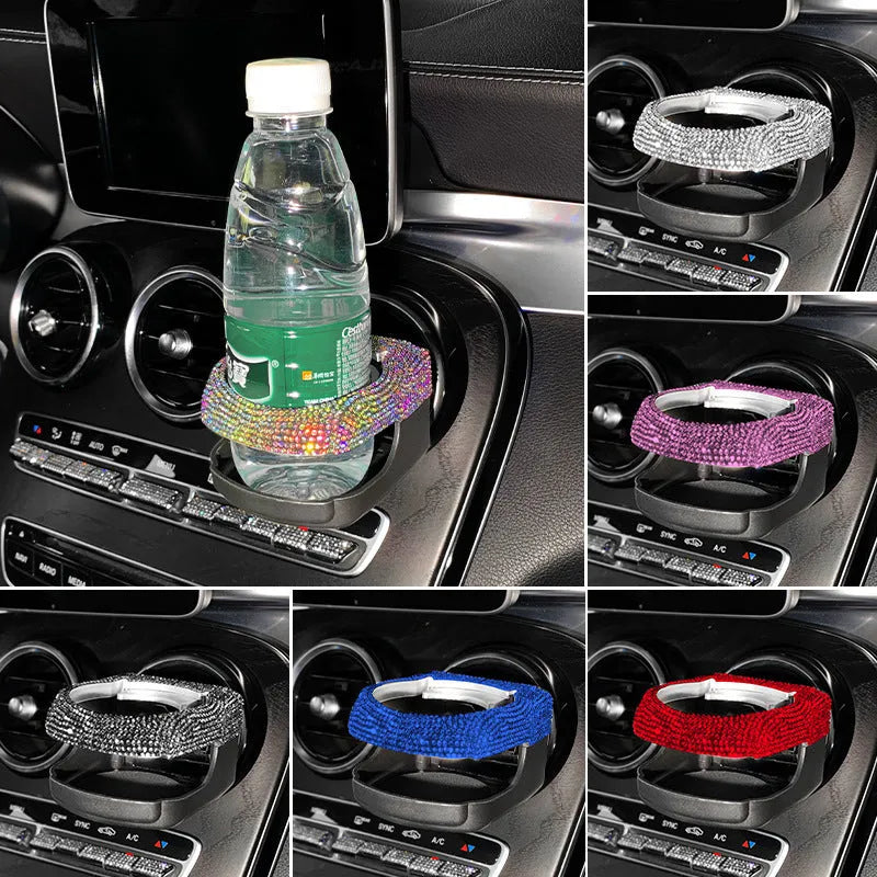Diamond-decorated car air vent cup holder in white, colour, pink, red, blue, black or green