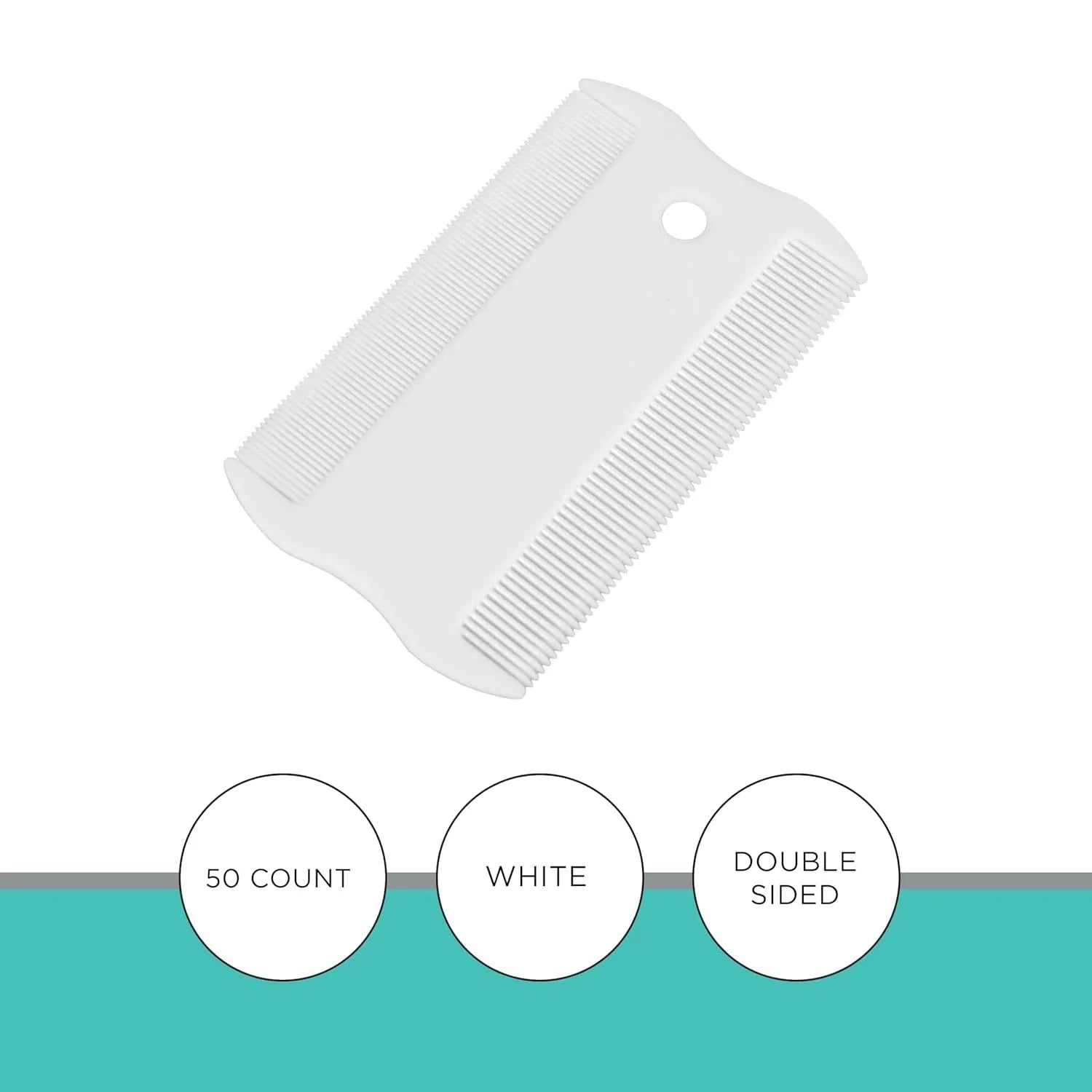 A small white plastic double-sided flea comb for pets, showing both the fine tooth side and the grate mouth side.