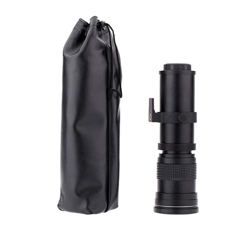 Black 420-800mm manual telephoto zoom camera lens with extended barrel and 67mm filter thread