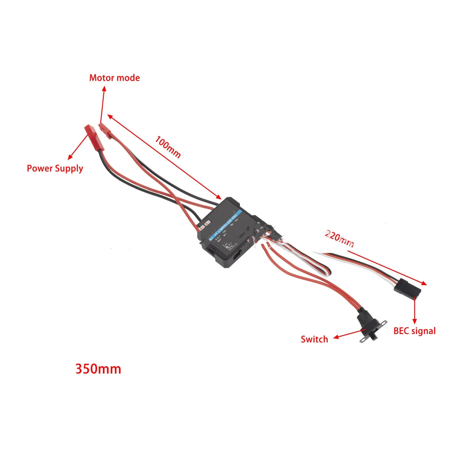 Brushed 40A speed controller for 1/16 and 1/18 scale RC cars and trucks