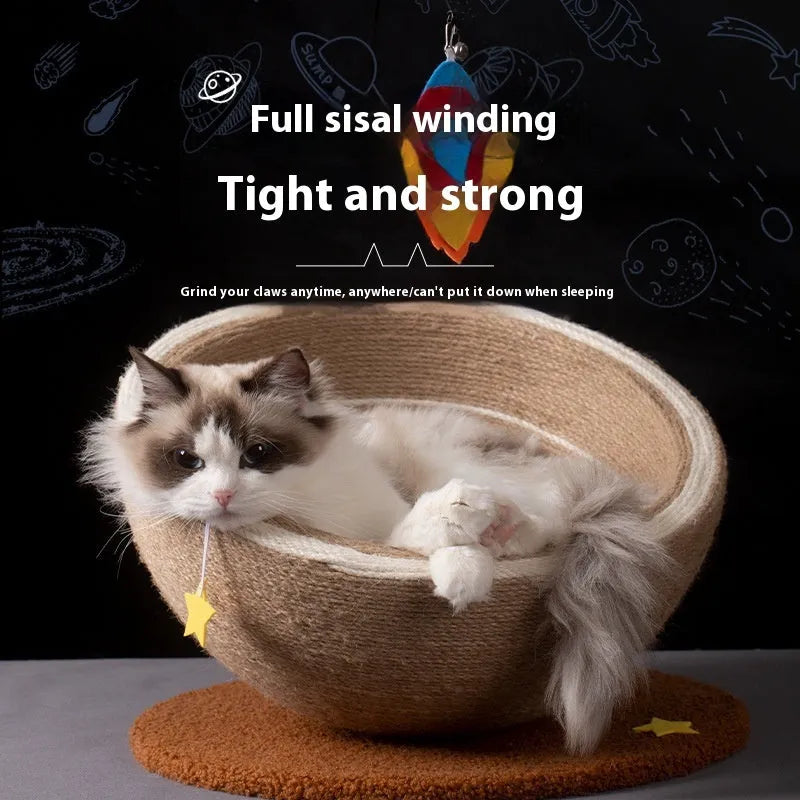 Large integrated cat scratching post and bed combo in starlight sisal nest colour