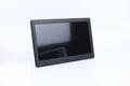 10 inch IPS digital photo frame in black with bracket showing a picture on screen
