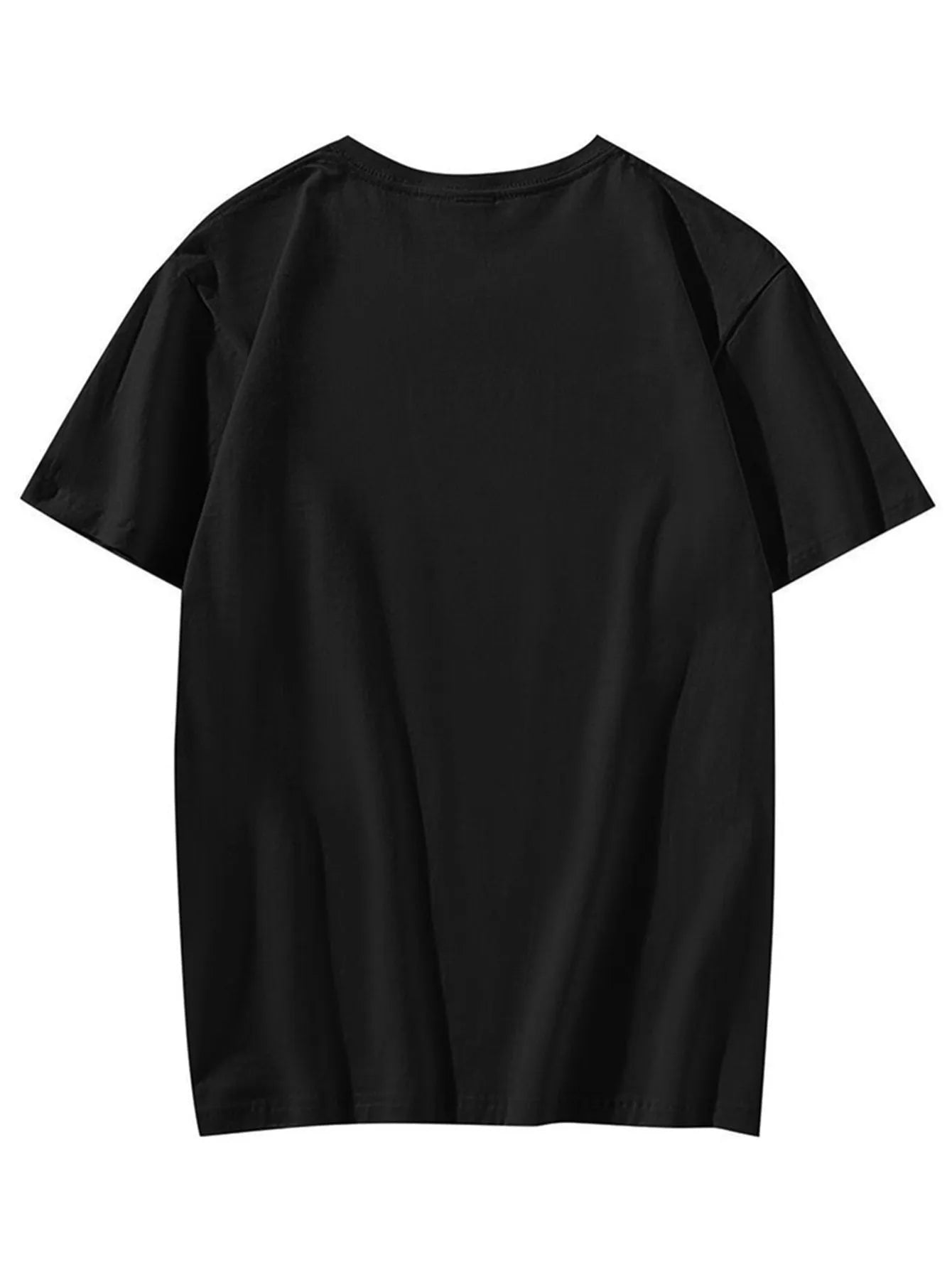Black cartoon printed short sleeve cotton T-shirt on plain background