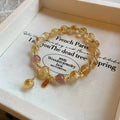 Natural stone beaded mixed stitching bracelet with 10mm gold foil and pink agate beads, flower style