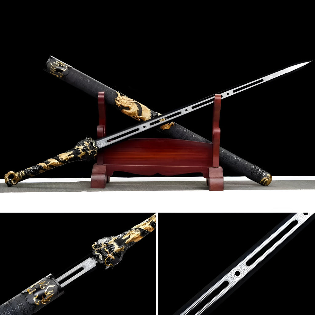 Handmade high manganese steel unsharpened Tang Heng Dao sword with satin-covered scabbard, 104cm