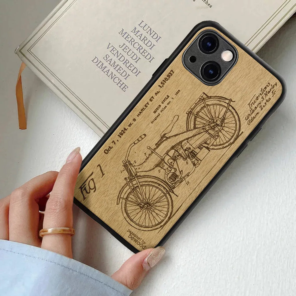 Solid wood grain tempered glass iPhone back cover with European American style wood grain design