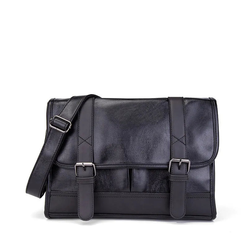 Black men's anti-theft commuter backpack with contrast stitching and Korean-inspired design