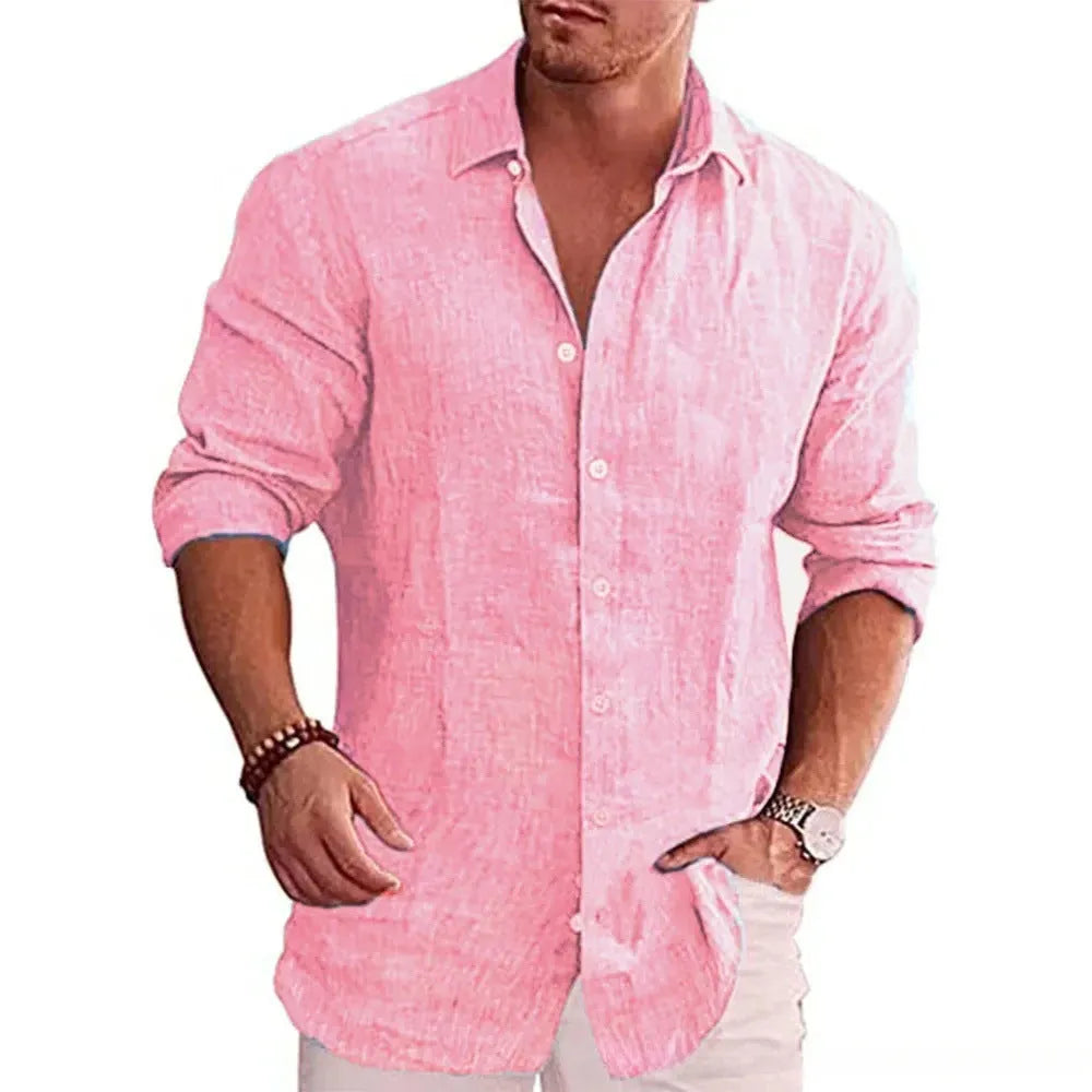 Men's 3D printed solid colour casual shirt with slim lapel, long sleeves, loose fit, available in multiple colours