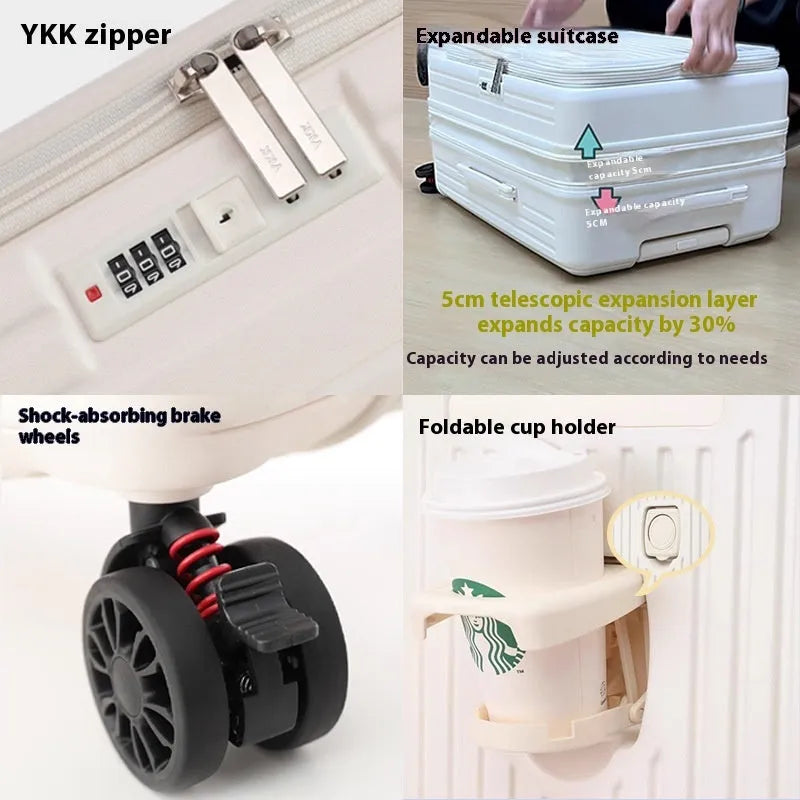 Three-piece PC expandable suitcase set with YKK zippers in colours including night black and army green