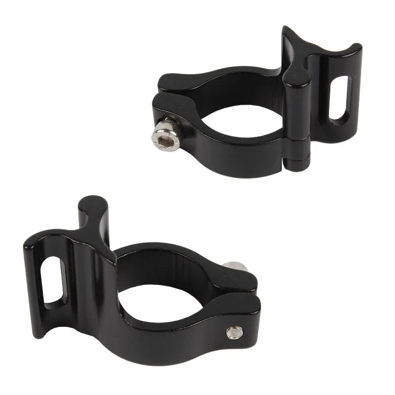 Black aluminium alloy vehicle clamp ring with 28.6mm diameter and steel frame bracket