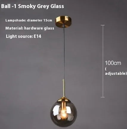 Modern round chandelier with glass balls in a Nordic style, mounted on a ceiling.
