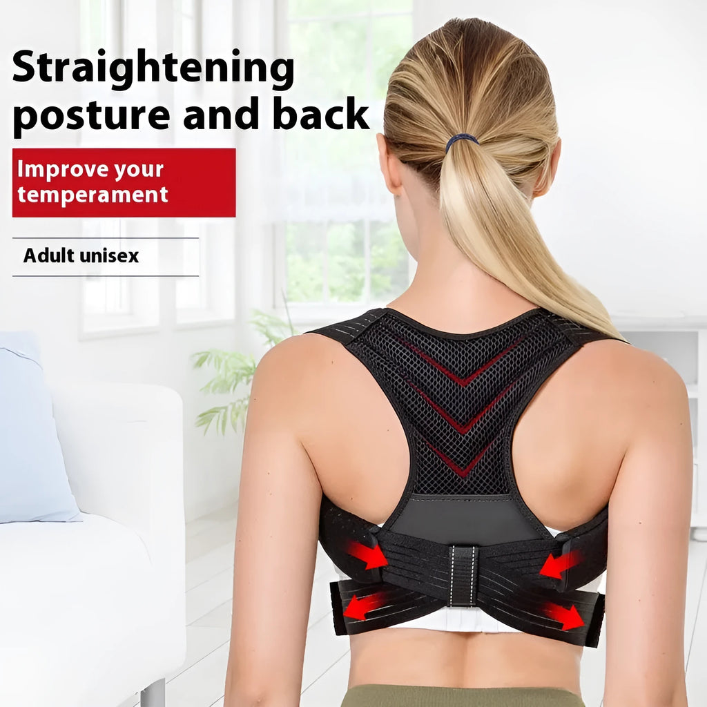 Black adjustable posture correction belt for sports activities in four sizes