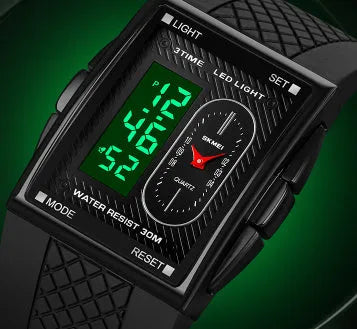Multi-functional sports waterproof electronic watch with dual display, 39.4mm screen, available in multiple colours