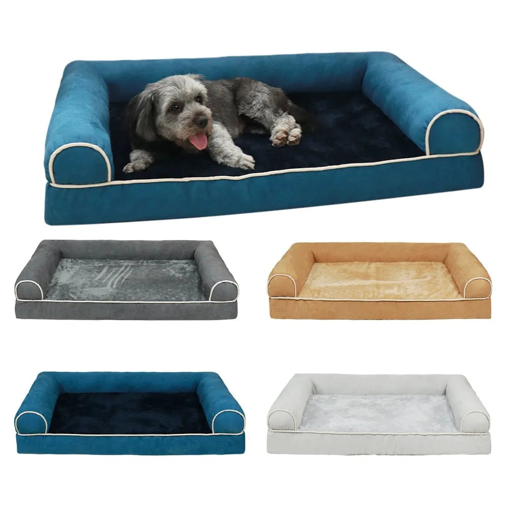 Square sponge dog bed in cloth material showing breathable cooling design