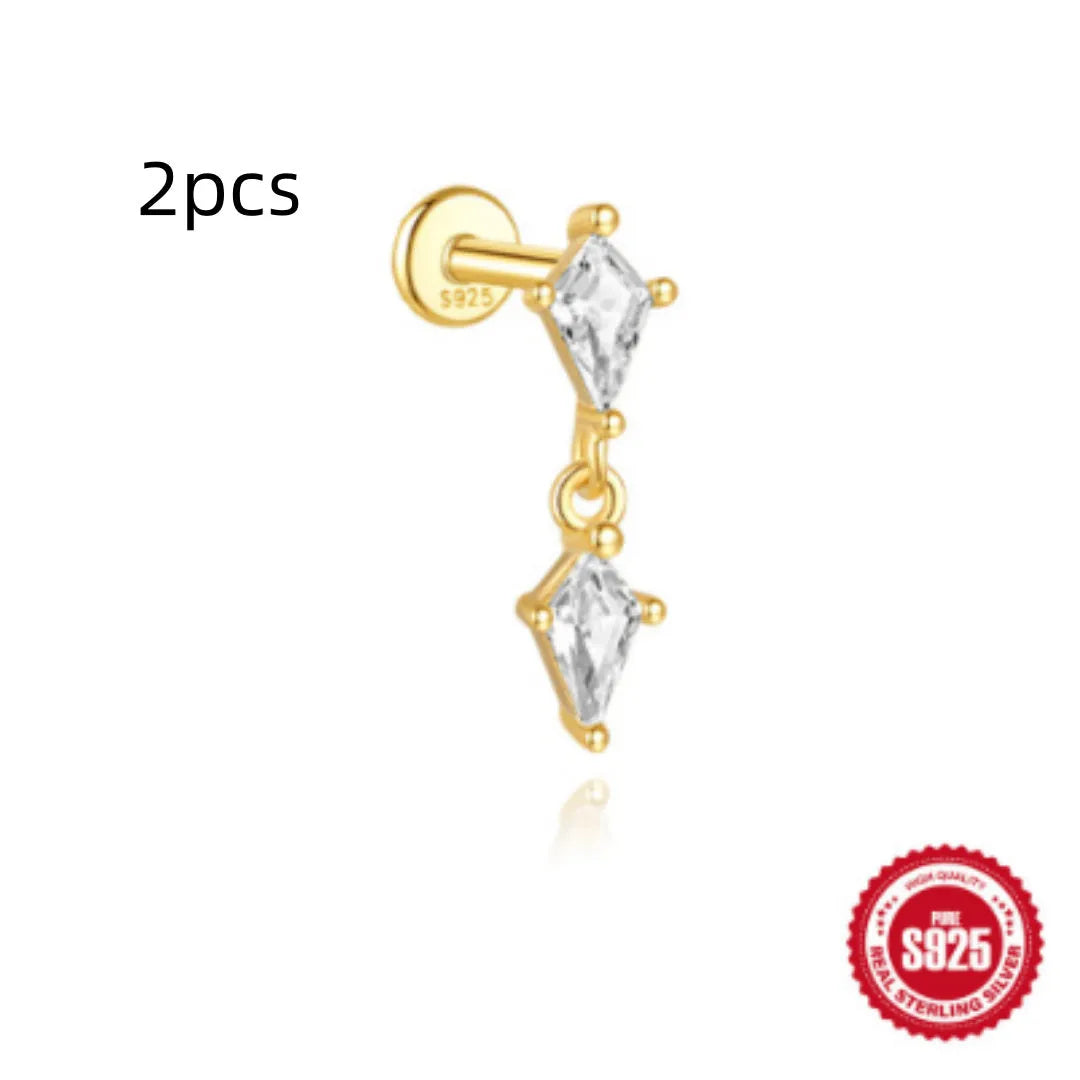 S925 sterling silver water drop earrings with flat spiral geometric design and gold plating.