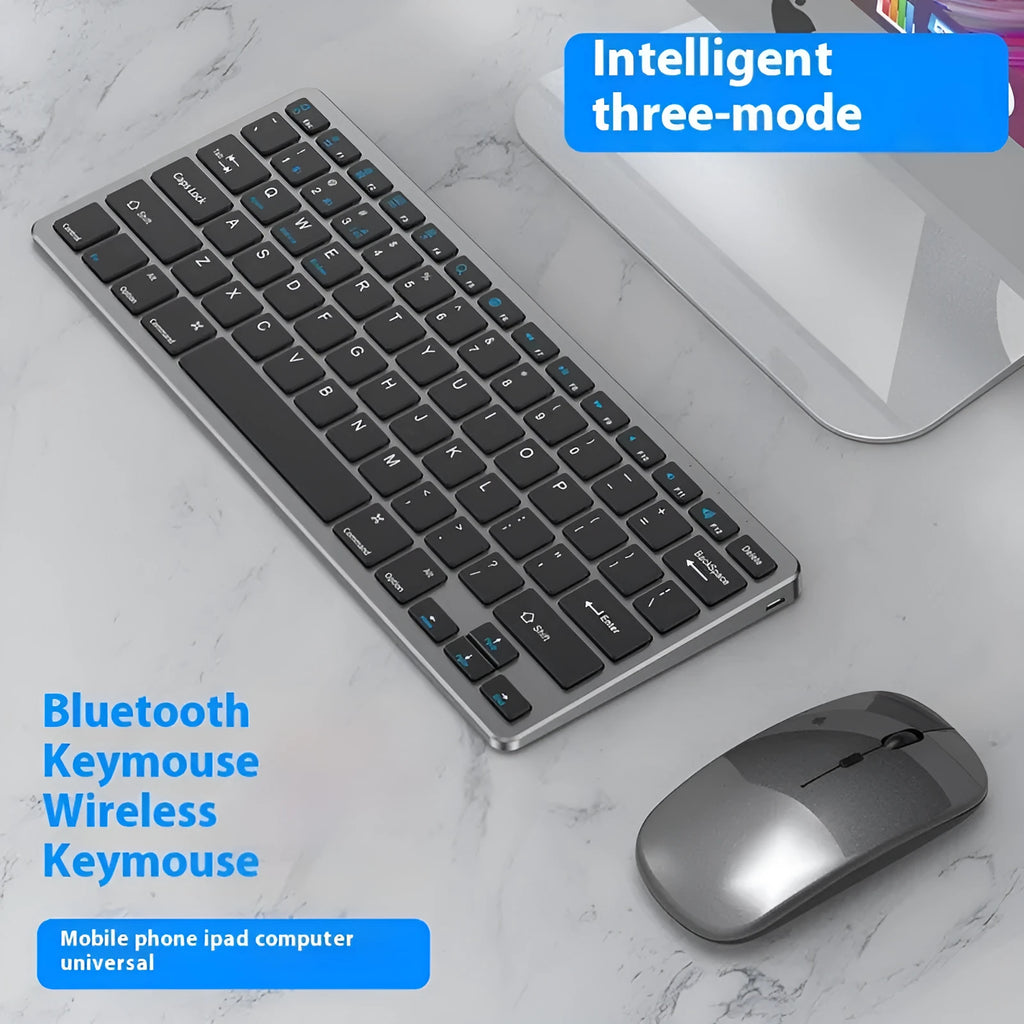Ultra-thin wireless keyboard and mouse suit in Black, Gun Colour, or Silver with receiver and protective cover