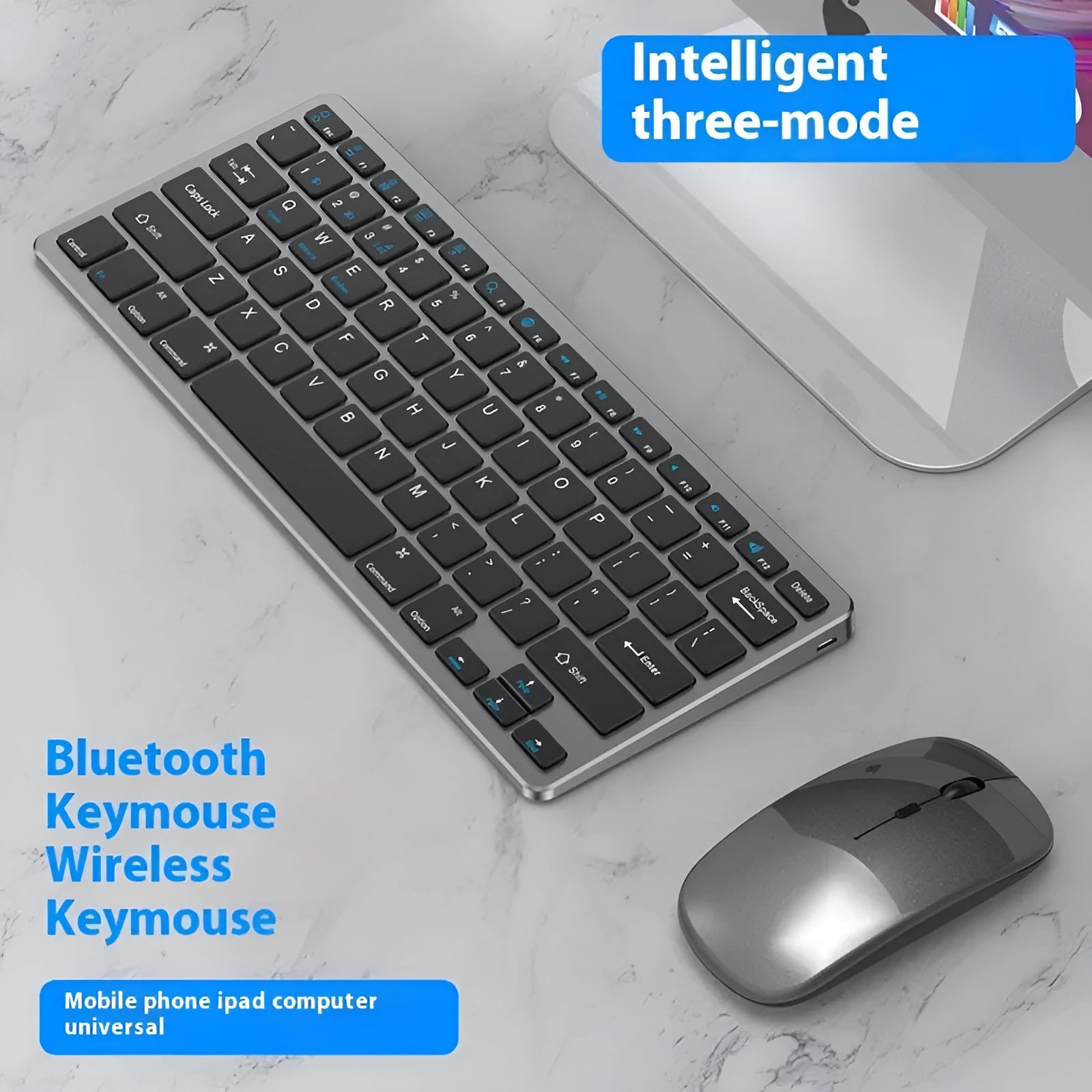 Ultra-thin wireless keyboard and mouse suit in Black, Gun Colour, or Silver with receiver and protective cover
