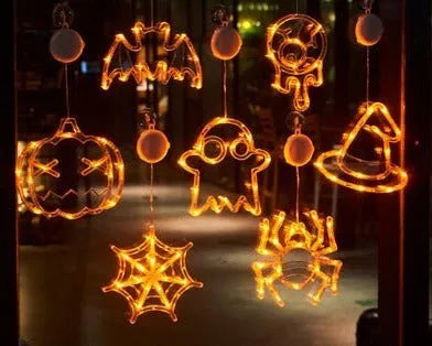 Halloween window hanging LED lights set with spider, pumpkin and ghost designs