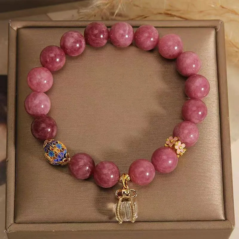 Natural stone women's bracelet with pink lotus tassel and pearl pendant beads in new Chinese style