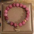 Natural stone women's bracelet with pink lotus tassel and pearl pendant beads in new Chinese style