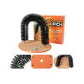 Plastic arch cat grooming station with built-in brush bristles for scratching and rubbing