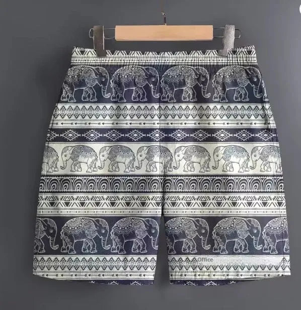 Men's casual polyester shorts in a stripe pattern, shown in a range of sizes for outdoor sports.